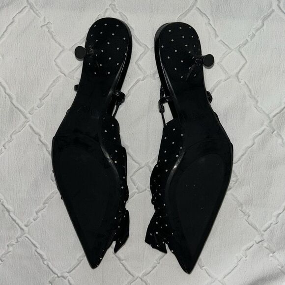 Zara Black & White Polka Dot Kitten Heel Sling back Shoes(Size 39) - Picture 3 of 10